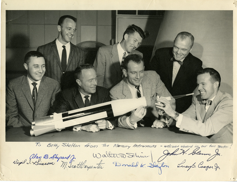 Mercury Project, Astronauts, NASA; Shepard, Alan B., Jr.; Grissom, Virgil Ivan "Gus"; Carpenter, Malcolm Scott; Schirra, Walter Marty, Jr. "Wally"; Slayton, Donald Kent "Deke" (Major); Glenn, John Herschel, Jr.; Cooper, Leroy Gordon, Jr.